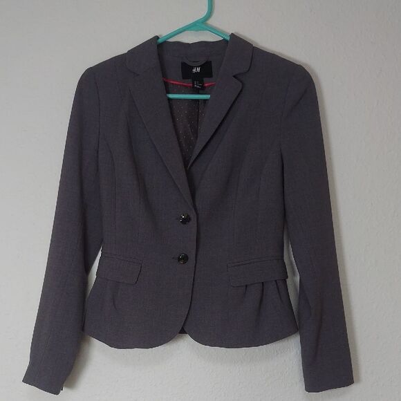 H&M Gray Blazer Classic Tailored Suit Jacket - Picture 1 of 10